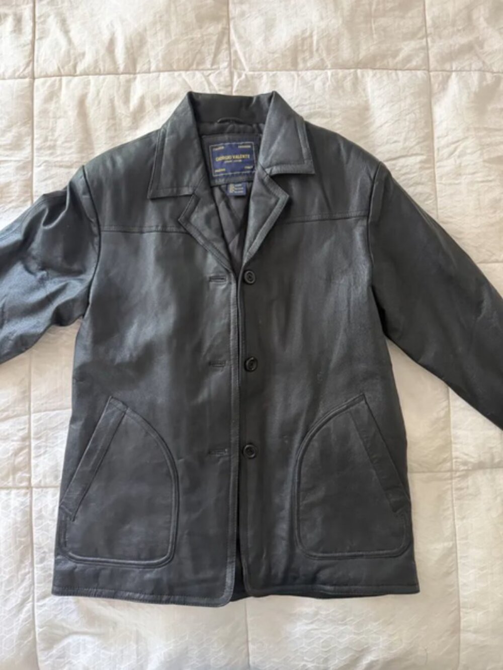 Vintage Giorgio Valente Mens Black Leather Blazer - Jacket S